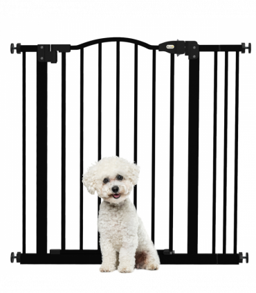 PawHut 74-87cm Adjustable Metal Pet Gate Safety Barrier w/ Auto-Close Black