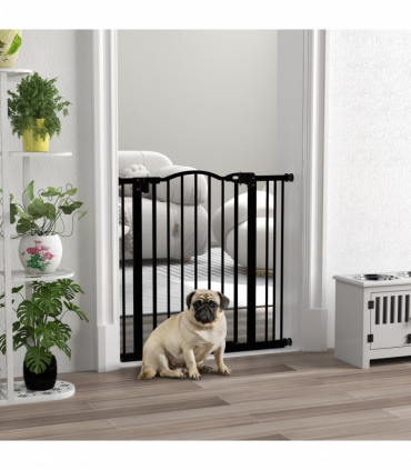PawHut 74-87cm Adjustable Metal Pet Gate Safety Barrier w/ Auto-Close Black