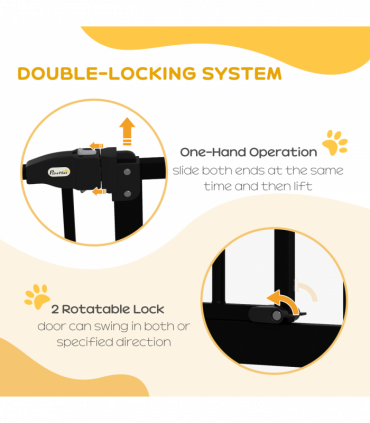 PawHut 74-87cm Adjustable Metal Pet Gate Safety Barrier w/ Auto-Close Black