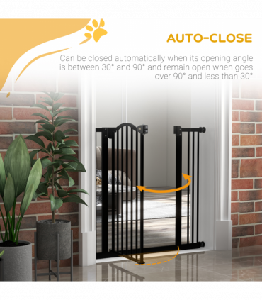 PawHut 74-87cm Adjustable Metal Pet Gate Safety Barrier w/ Auto-Close Black