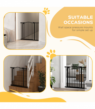 PawHut 74-87cm Adjustable Metal Pet Gate Safety Barrier w/ Auto-Close Black