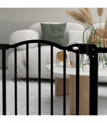 PawHut 74-87cm Adjustable Metal Pet Gate Safety Barrier w/ Auto-Close Black