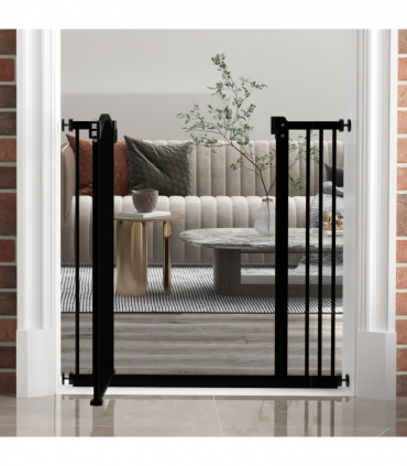 PawHut 74-87cm Adjustable Metal Pet Gate Safety Barrier w/ Auto-Close Black