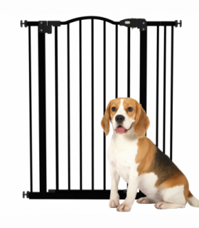 PawHut 74-87cm Adjustable Metal Pet Gate Safety Barrier w/ Auto-Close Door Black