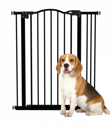 PawHut 74-87cm Adjustable Metal Pet Gate Safety Barrier w/ Auto-Close Door Black