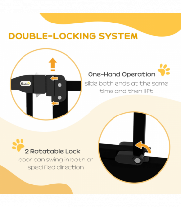 PawHut 74-87cm Adjustable Metal Pet Gate Safety Barrier w/ Auto-Close Door Black