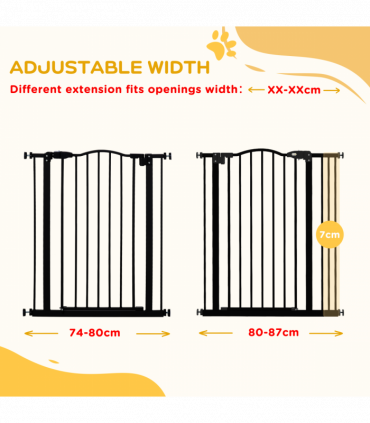 PawHut 74-87cm Adjustable Metal Pet Gate Safety Barrier w/ Auto-Close Door Black