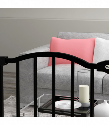 PawHut 74-87cm Adjustable Metal Pet Gate Safety Barrier w/ Auto-Close Door Black