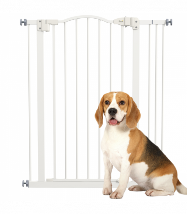 PawHut 74-87cm Adjustable Metal Pet Gate Safety Barrier w/ Auto-Close Door White