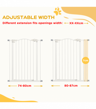 PawHut 74-87cm Adjustable Metal Pet Gate Safety Barrier w/ Auto-Close Door White