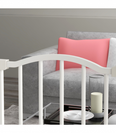 PawHut 74-87cm Adjustable Metal Pet Gate Safety Barrier w/ Auto-Close Door White