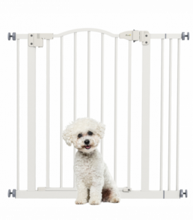 PawHut 74-87cm Adjustable Metal Pet Gate Safety Barrier w/ Auto-Close White