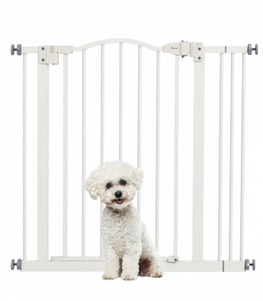 PawHut 74-87cm Adjustable Metal Pet Gate Safety Barrier w/ Auto-Close White