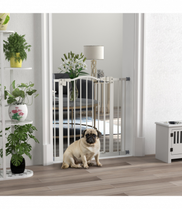 PawHut 74-87cm Adjustable Metal Pet Gate Safety Barrier w/ Auto-Close White