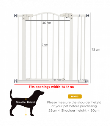 PawHut 74-87cm Adjustable Metal Pet Gate Safety Barrier w/ Auto-Close White