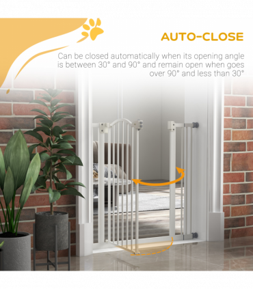 PawHut 74-87cm Adjustable Metal Pet Gate Safety Barrier w/ Auto-Close White