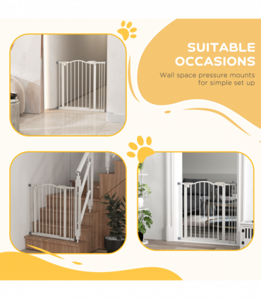 PawHut 74-87cm Adjustable Metal Pet Gate Safety Barrier w/ Auto-Close White