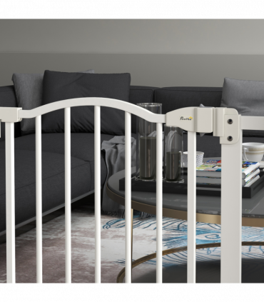 PawHut 74-87cm Adjustable Metal Pet Gate Safety Barrier w/ Auto-Close White