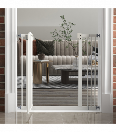 PawHut 74-87cm Adjustable Metal Pet Gate Safety Barrier w/ Auto-Close White