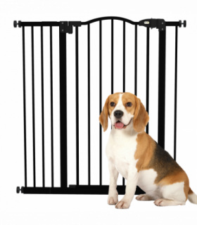 PawHut 74-94cm Adjustable Metal Pet Gate Safety Barrier w/ Auto-Close Door Black