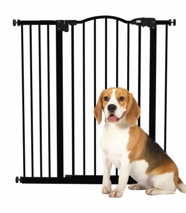 PawHut 74-94cm Adjustable Metal Pet Gate Safety Barrier w/ Auto-Close Door Black
