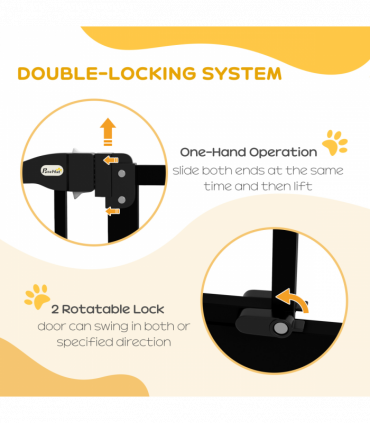 PawHut 74-94cm Adjustable Metal Pet Gate Safety Barrier w/ Auto-Close Door Black