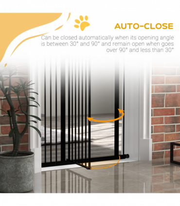 PawHut 74-94cm Adjustable Metal Pet Gate Safety Barrier w/ Auto-Close Door Black