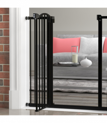 PawHut 74-94cm Adjustable Metal Pet Gate Safety Barrier w/ Auto-Close Door Black