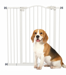PawHut 74-94cm Adjustable Metal Pet Gate Safety Barrier w/ Auto-Close Door White
