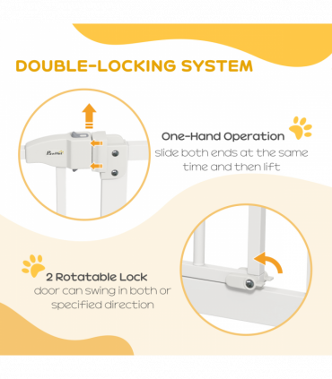 PawHut 74-94cm Adjustable Metal Pet Gate Safety Barrier w/ Auto-Close Door White