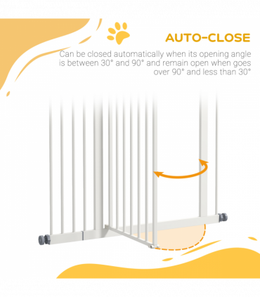 PawHut 74-94cm Adjustable Metal Pet Gate Safety Barrier w/ Auto-Close Door White
