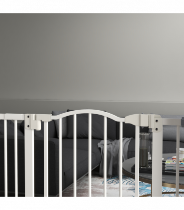 PawHut 74-94cm Adjustable Metal Pet Gate Safety Barrier w/ Auto-Close Door White