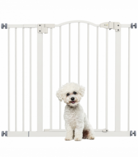 PawHut 74-94cm Adjustable Metal Pet Gate Safety Barrier w/ Auto-Close White