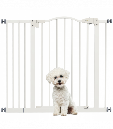 PawHut 74-94cm Adjustable Metal Pet Gate Safety Barrier w/ Auto-Close White