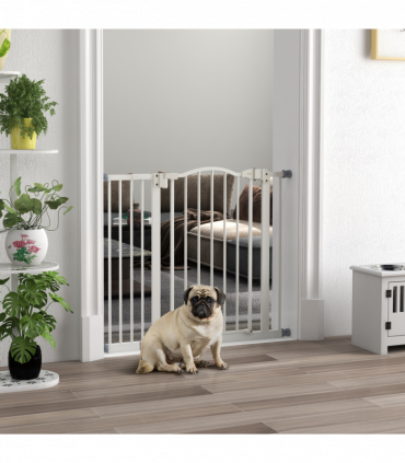 PawHut 74-94cm Adjustable Metal Pet Gate Safety Barrier w/ Auto-Close White