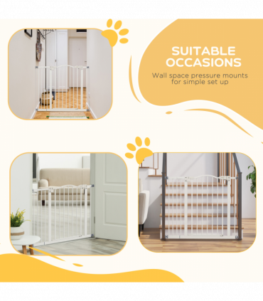 PawHut 74-94cm Adjustable Metal Pet Gate Safety Barrier w/ Auto-Close White