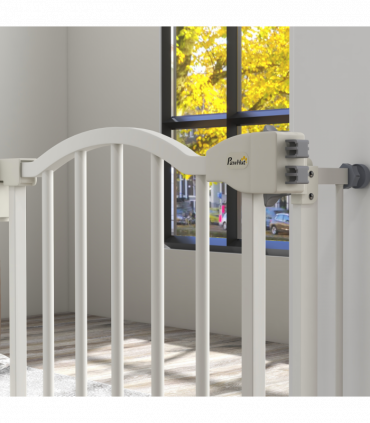 PawHut 74-94cm Adjustable Metal Pet Gate Safety Barrier w/ Auto-Close White