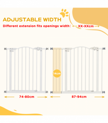 PawHut 74-94cm Adjustable Metal Pet Gate Safety Barrier w/ Auto-Close White