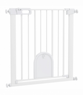 PawHut 75-82 cm Pet Safety Gate Pressure Fit Stair w/ Small Door Double Locking