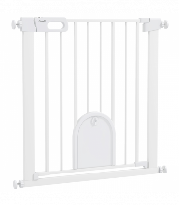 PawHut 75-82 cm Pet Safety Gate Pressure Fit Stair w/ Small Door Double Locking