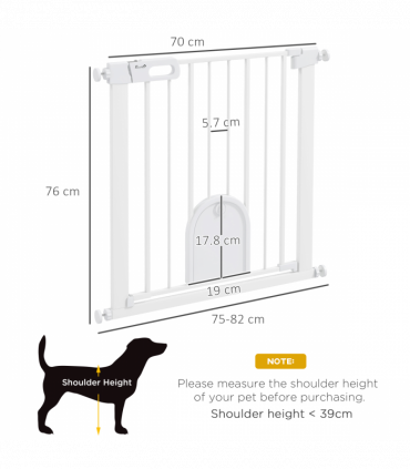 PawHut 75-82 cm Pet Safety Gate Pressure Fit Stair w/ Small Door Double Locking