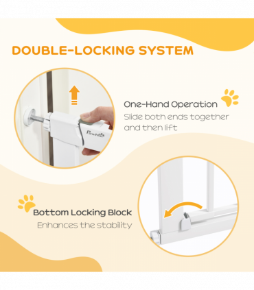 PawHut 75-82 cm Pet Safety Gate Pressure Fit Stair w/ Small Door Double Locking
