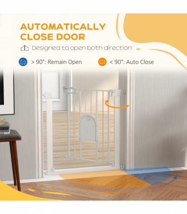 PawHut 75-82 cm Pet Safety Gate Pressure Fit Stair w/ Small Door Double Locking