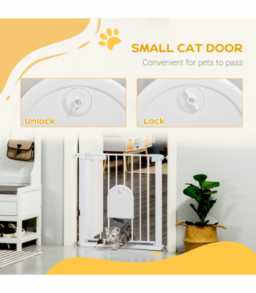 PawHut 75-82 cm Pet Safety Gate Pressure Fit Stair w/ Small Door Double Locking