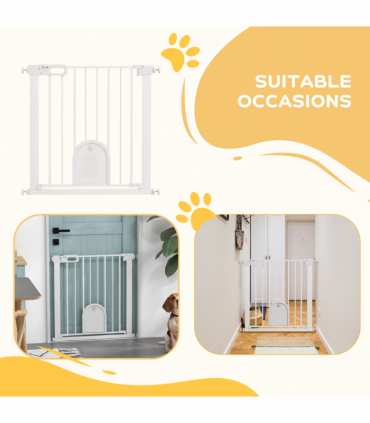 PawHut 75-82 cm Pet Safety Gate Pressure Fit Stair w/ Small Door Double Locking