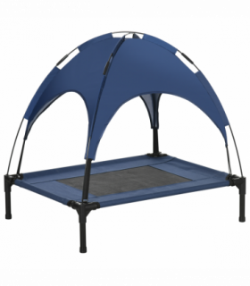 PawHut 76cm Elevated Dog Bed Cooling Raised Pet Cot UV Protection Canopy Blue