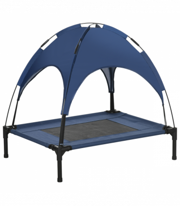 PawHut 76cm Elevated Dog Bed Cooling Raised Pet Cot UV Protection Canopy Blue