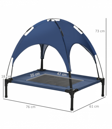 PawHut 76cm Elevated Dog Bed Cooling Raised Pet Cot UV Protection Canopy Blue
