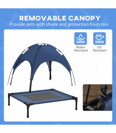 PawHut 76cm Elevated Dog Bed Cooling Raised Pet Cot UV Protection Canopy Blue