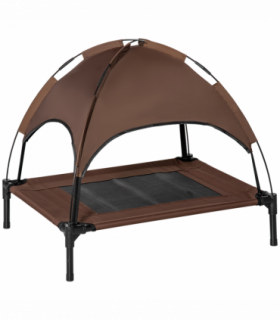 PawHut 76cm Elevated Dog Bed Cooling Raised Pet Cot UV Protection Canopy Coffee